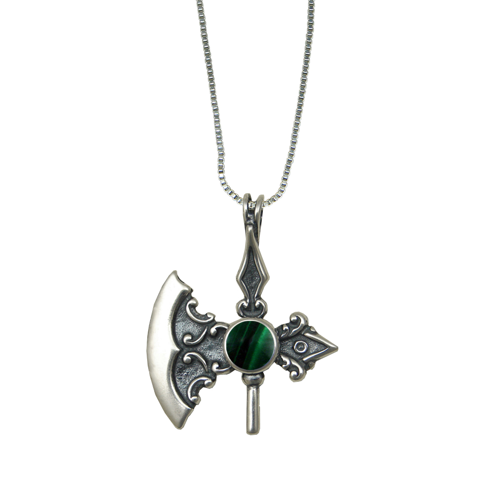 Sterling Silver Royal Battle Axe Pendant With Malachite